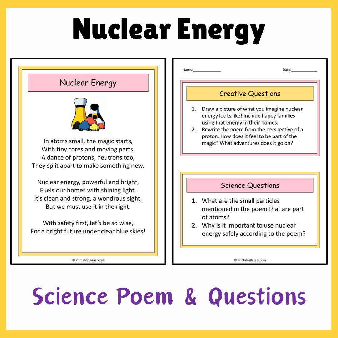 Nuclear Energy | Science Poem Reading Comprehension Activity