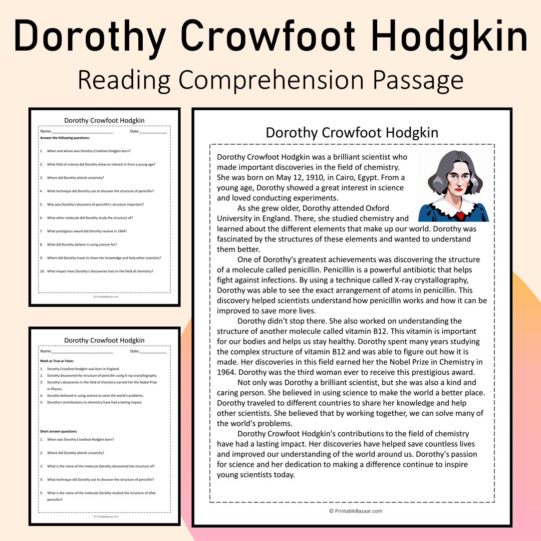 Dorothy Crowfoot Hodgkin | Reading Comprehension Passage Printable Activity
