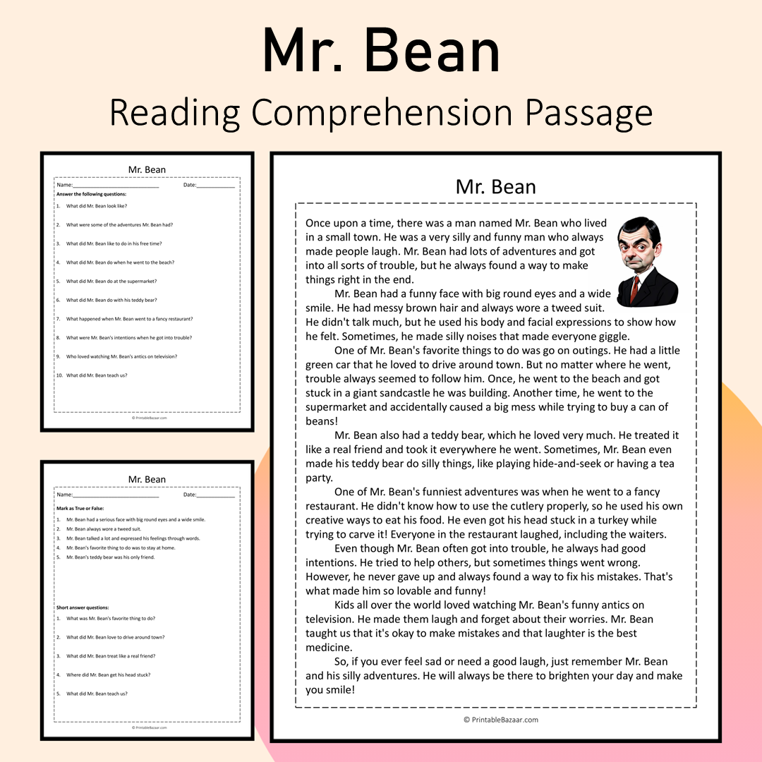 Mr. Bean | Reading Comprehension Passage Printable Activity