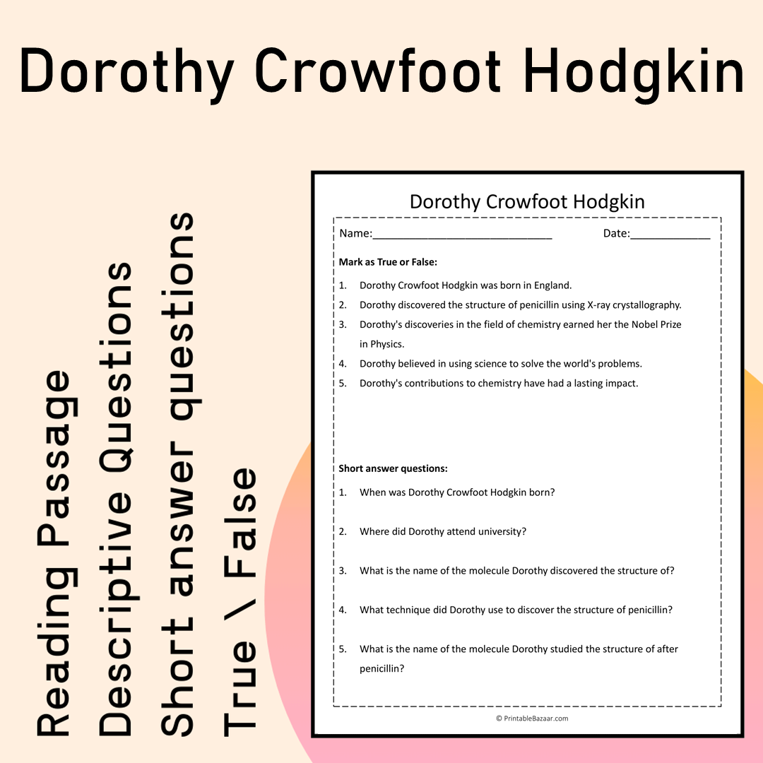 Dorothy Crowfoot Hodgkin | Reading Comprehension Passage Printable Activity