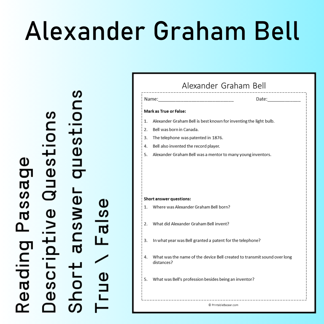 Alexander Graham Bell | Reading Comprehension Passage Printable Worksheet