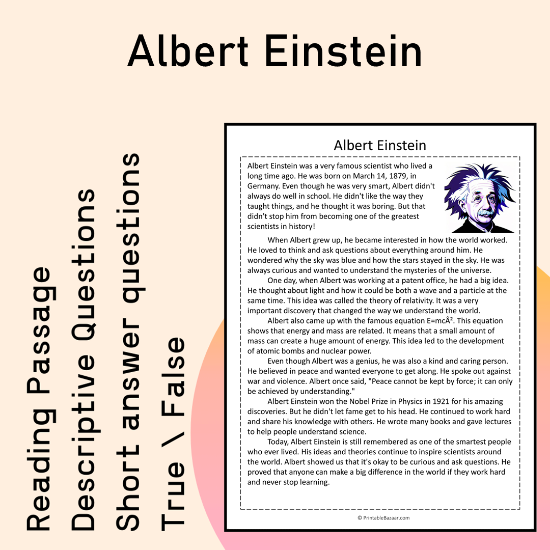 Albert Einstein | Reading Comprehension Passage Printable Activity