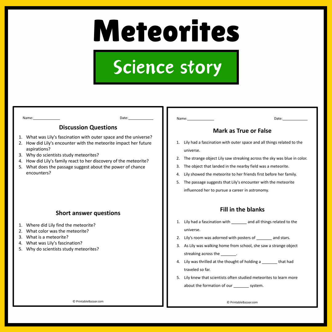 Meteorites | Science Story Reading Comprehension Activity