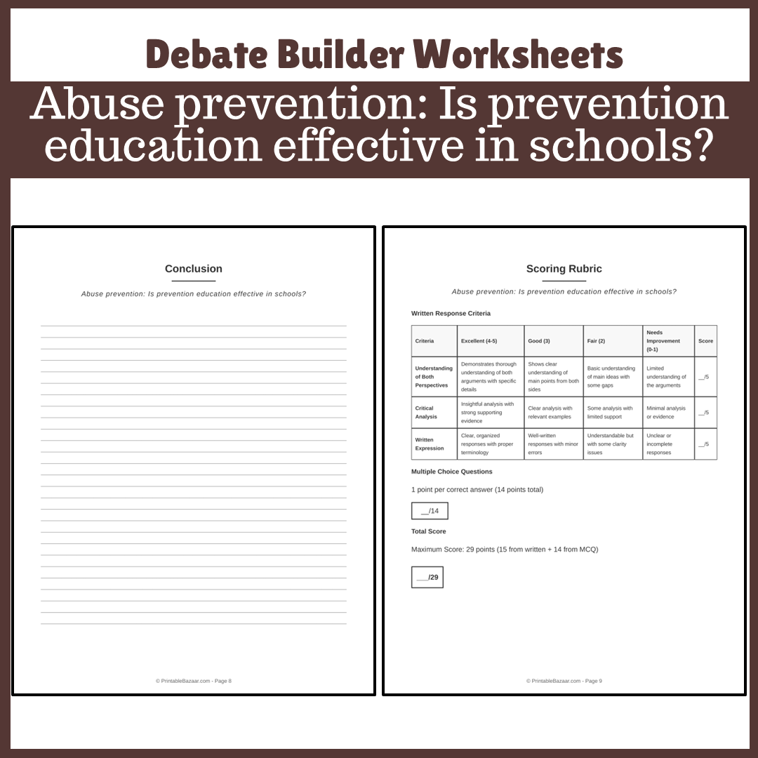 Abuse prevention: Is prevention education effective in schools? | Favour and Against Worksheet Printable Activity