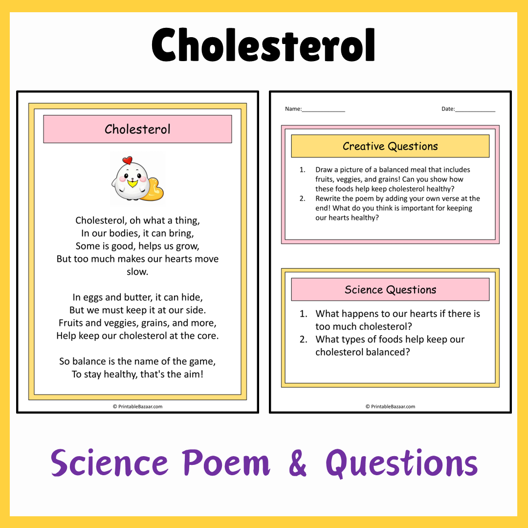Cholesterol | Science Poem Reading Comprehension Activity