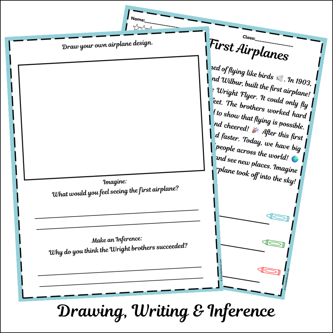 The First Airplanes | Short Reading Comprehension Creative Worksheet