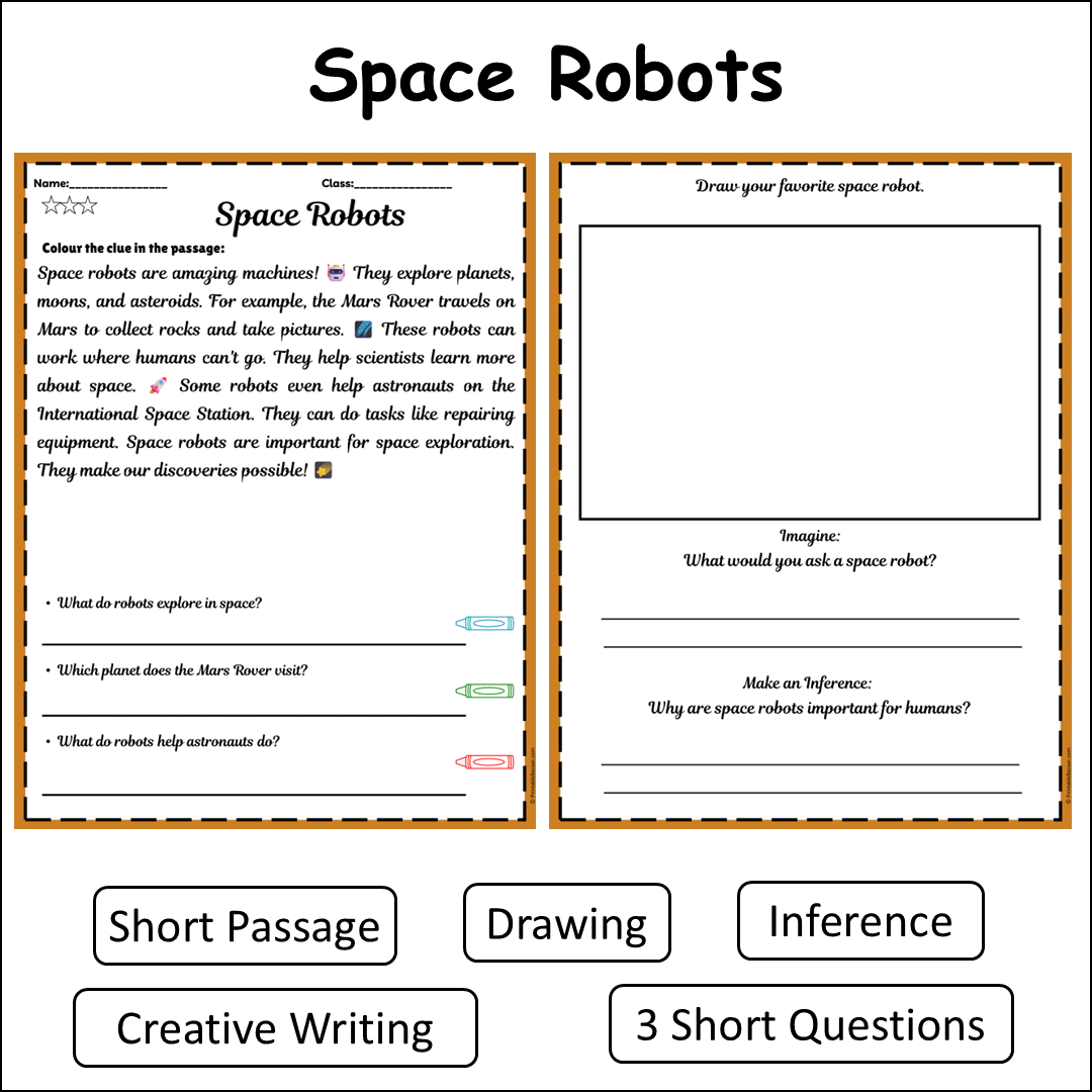 Space Robots | Short Reading Comprehension Creative Worksheet
