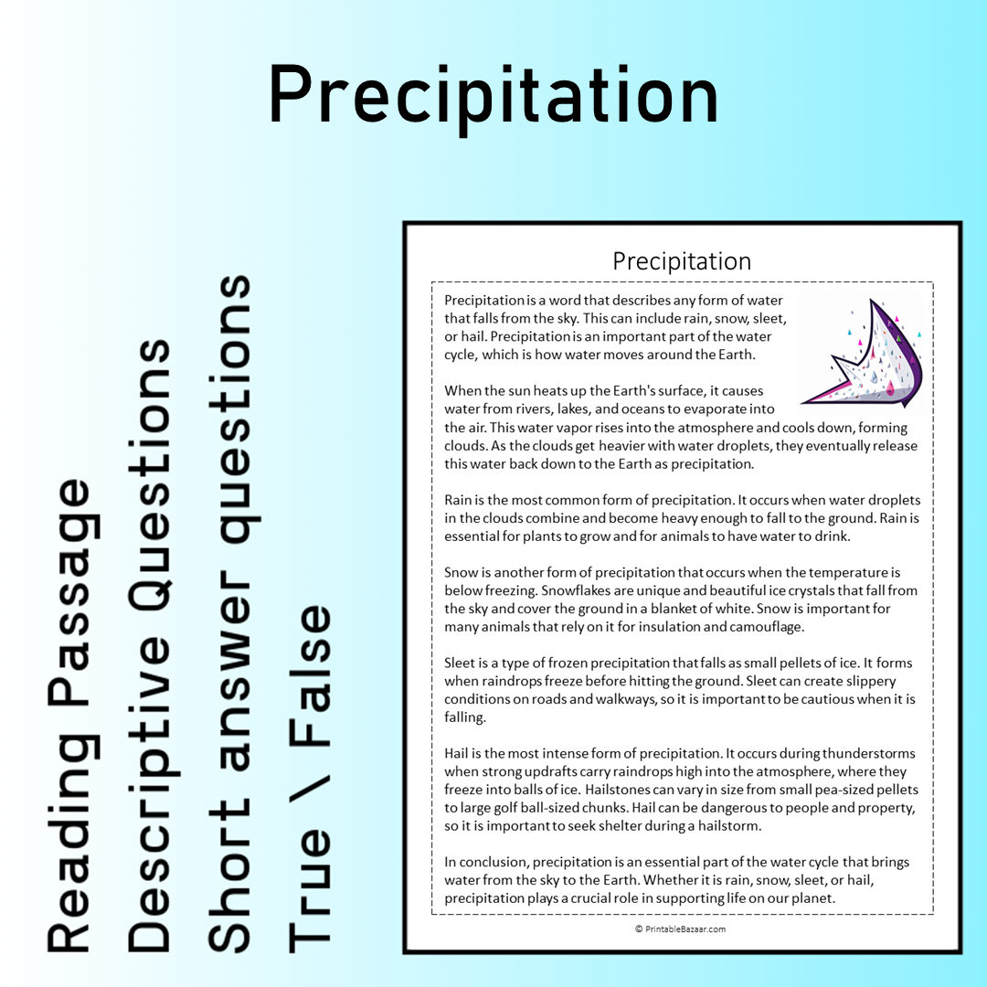 Precipitation | Reading Comprehension Passage Printable Worksheet