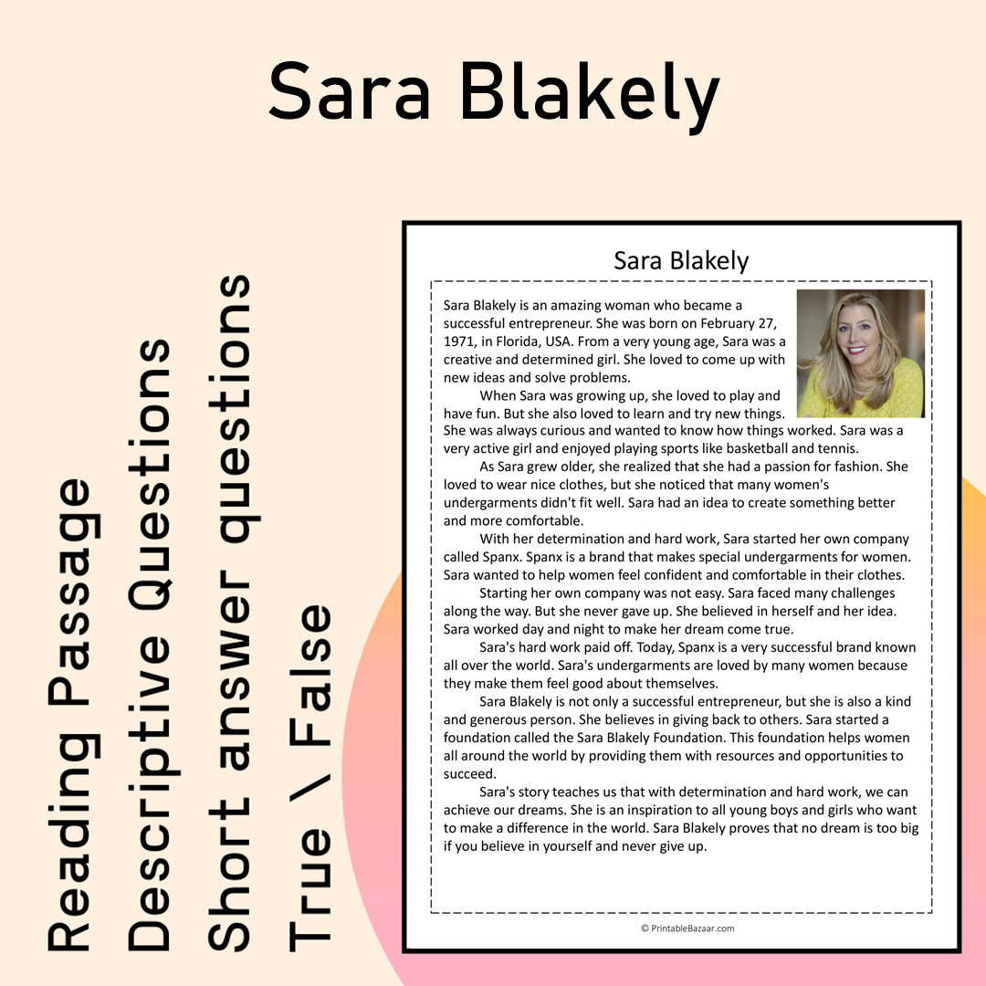 Sara Blakely | Reading Comprehension Passage Printable Activity