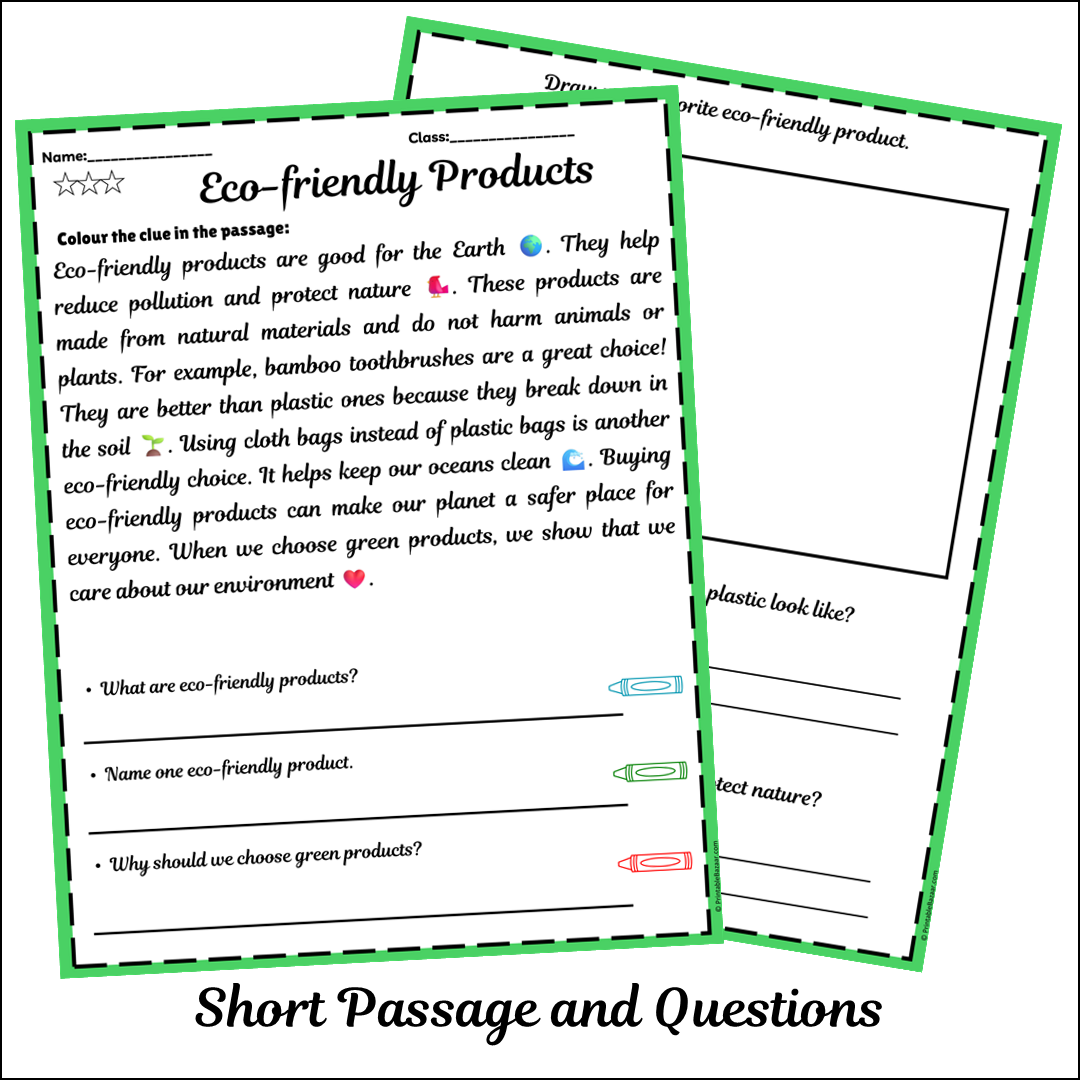 Eco-friendly Products | Short Reading Comprehension Creative Worksheet
