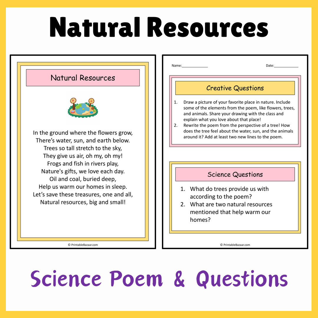 Natural Resources | Science Poem Reading Comprehension Activity