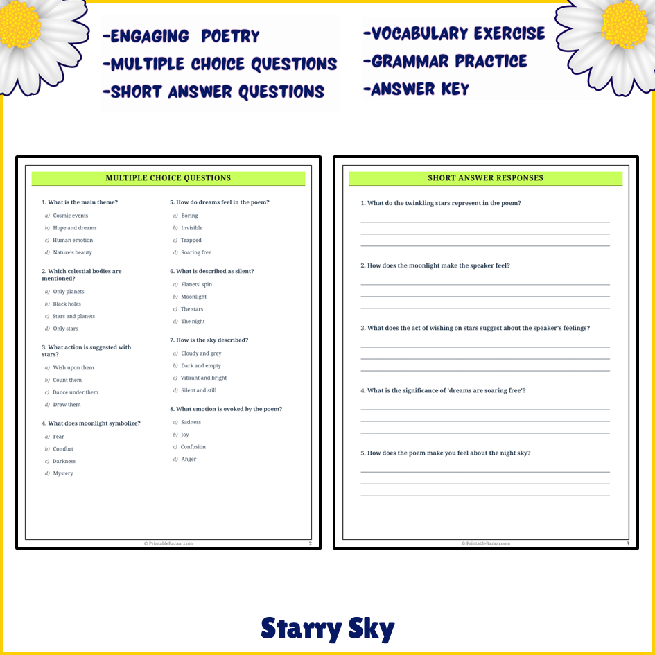Starry Sky | Poem Grammar Worksheet Printable Activity