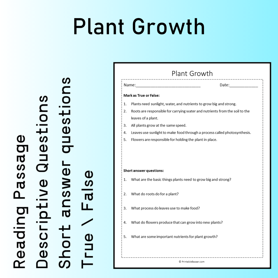 Plant Growth | Reading Comprehension Passage Printable Worksheet
