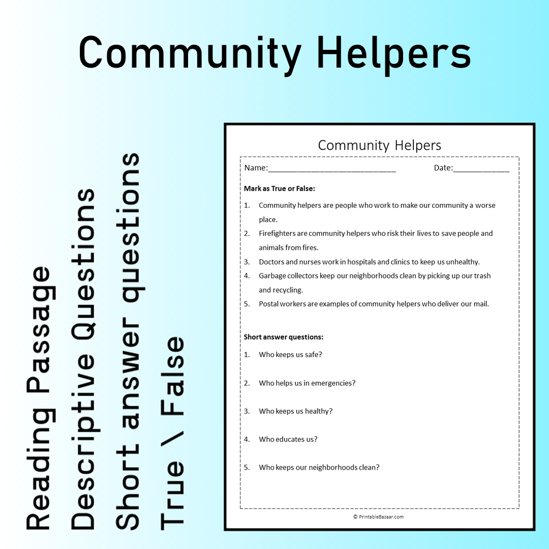 Community Helpers | Reading Comprehension Passage Printable Worksheet