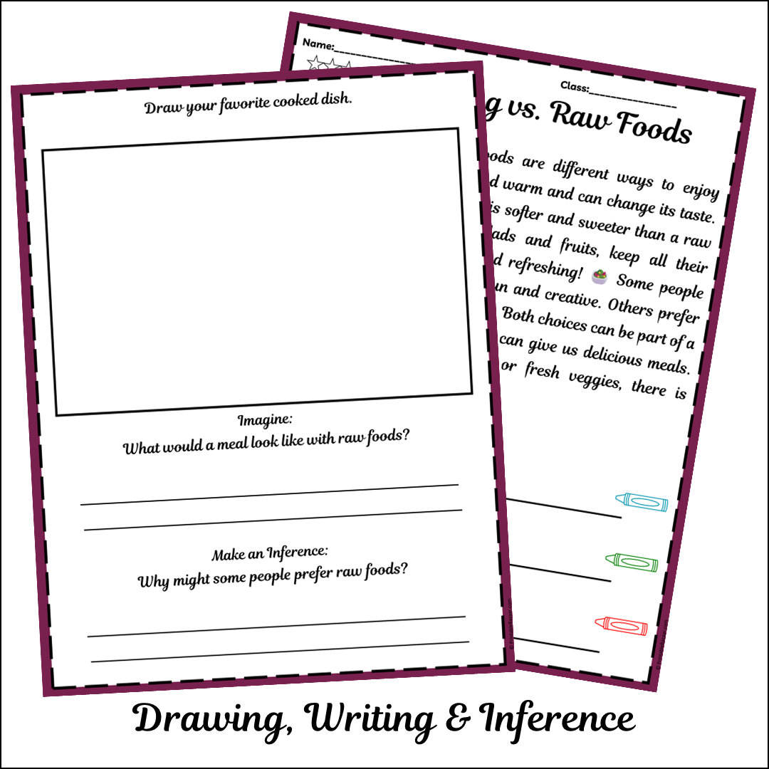 Cooking vs. Raw Foods | Short Reading Comprehension Creative Worksheet
