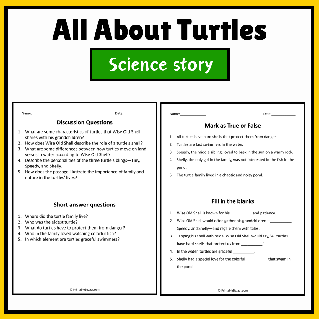 All About Turtles | Science Story Reading Comprehension Activity