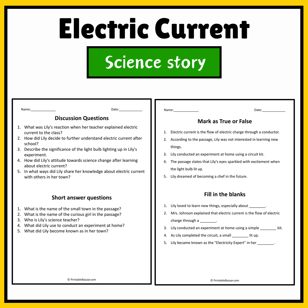Electric Current | Science Story Reading Comprehension Activity