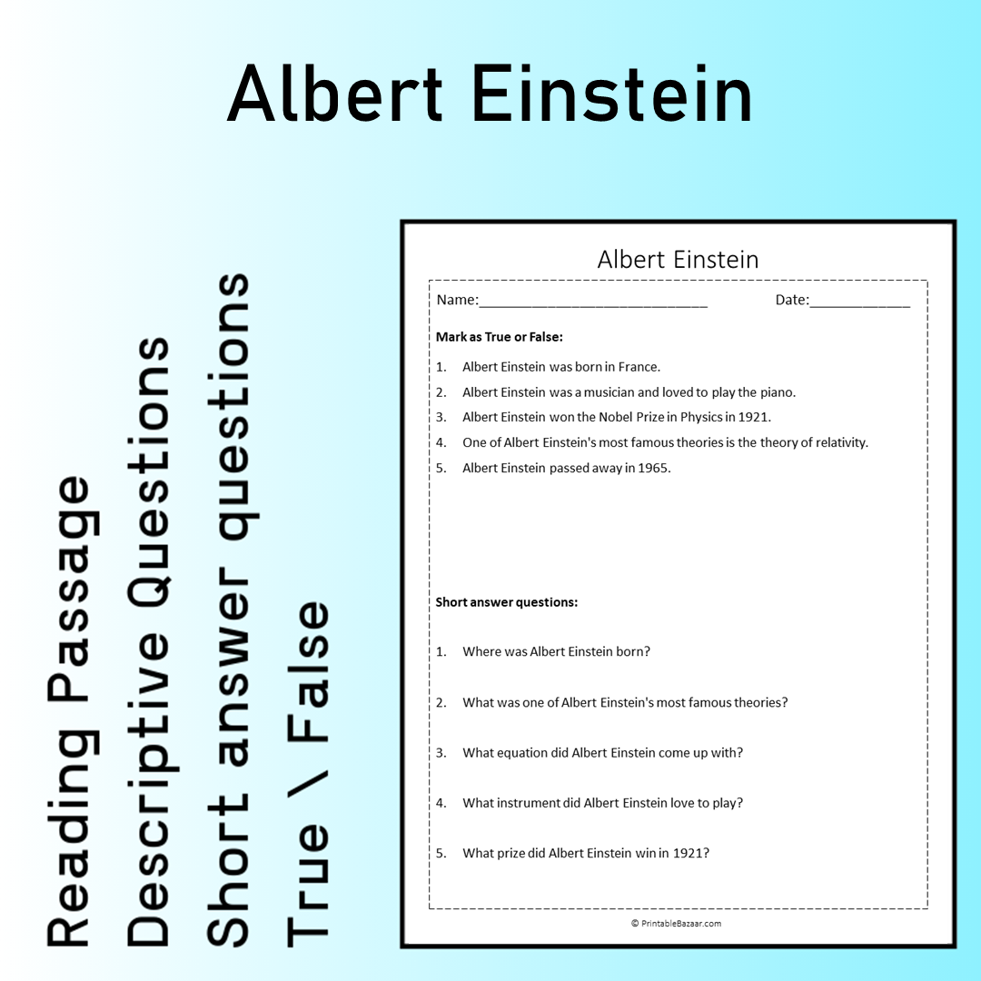 Albert Einstein | Reading Comprehension Passage Printable Worksheet