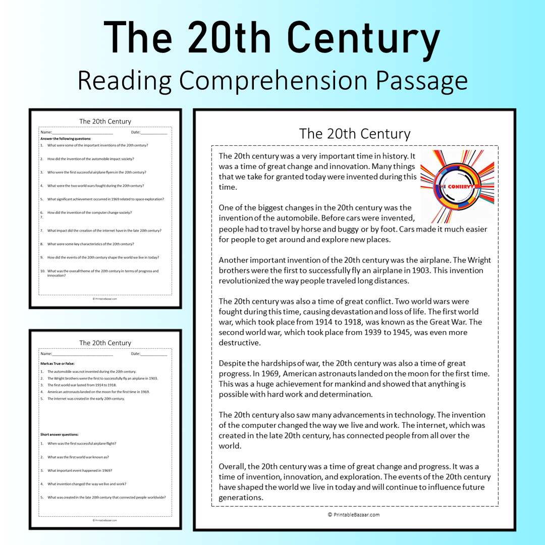 The 20th Century | Reading Comprehension Passage Printable Worksheet