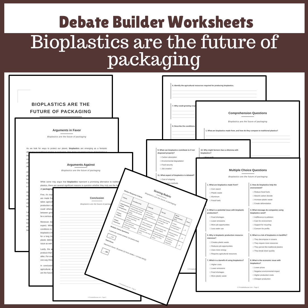 Bioplastics are the future of packaging | Favour and Against Worksheet Printable Activity