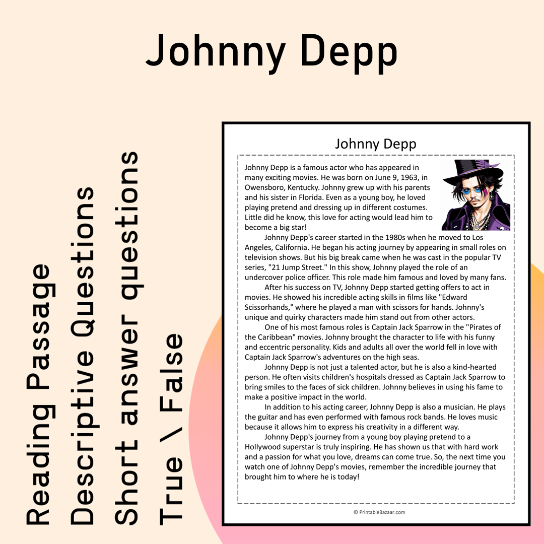 Johnny Depp | Reading Comprehension Passage Printable Activity