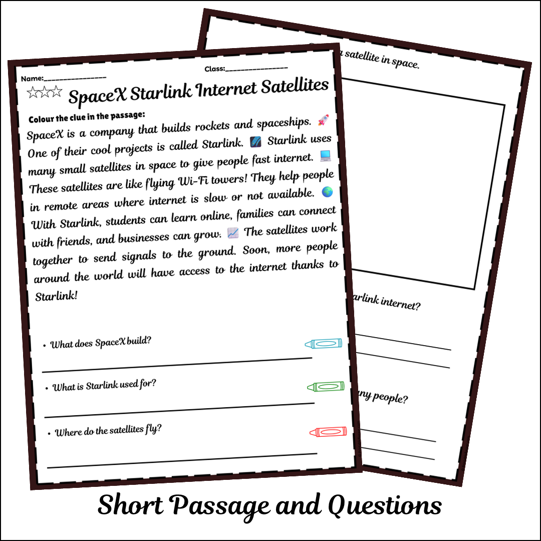 SpaceX Starlink Internet Satellites | Short Reading Comprehension Creative Worksheet