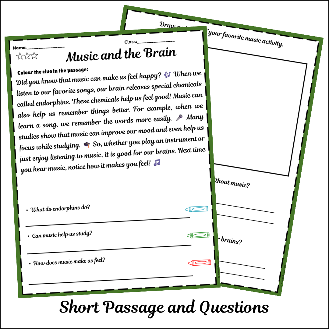 Music and the Brain | Short Reading Comprehension Creative Worksheet
