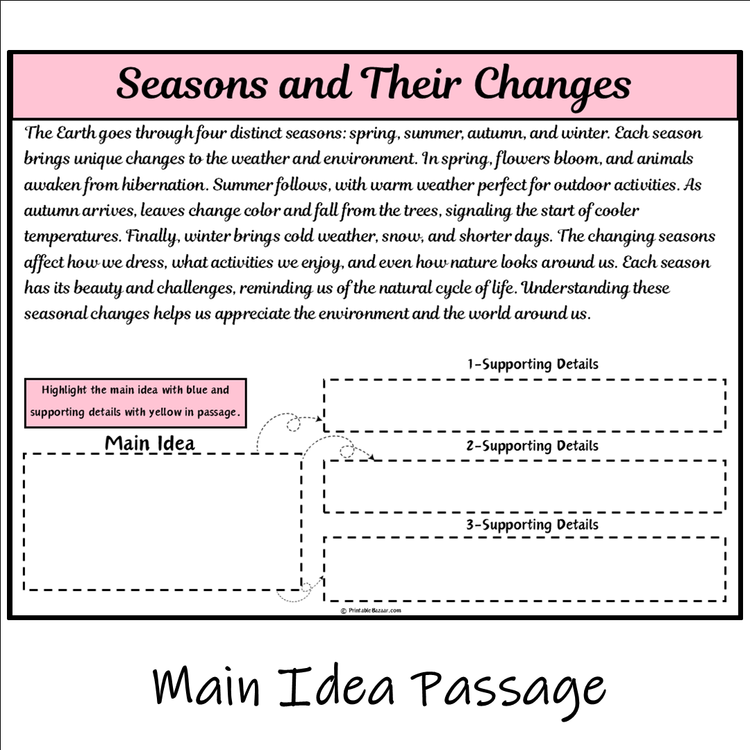 Seasons and Their Changes | Main Idea and Supporting Details Reading Passage and Questions