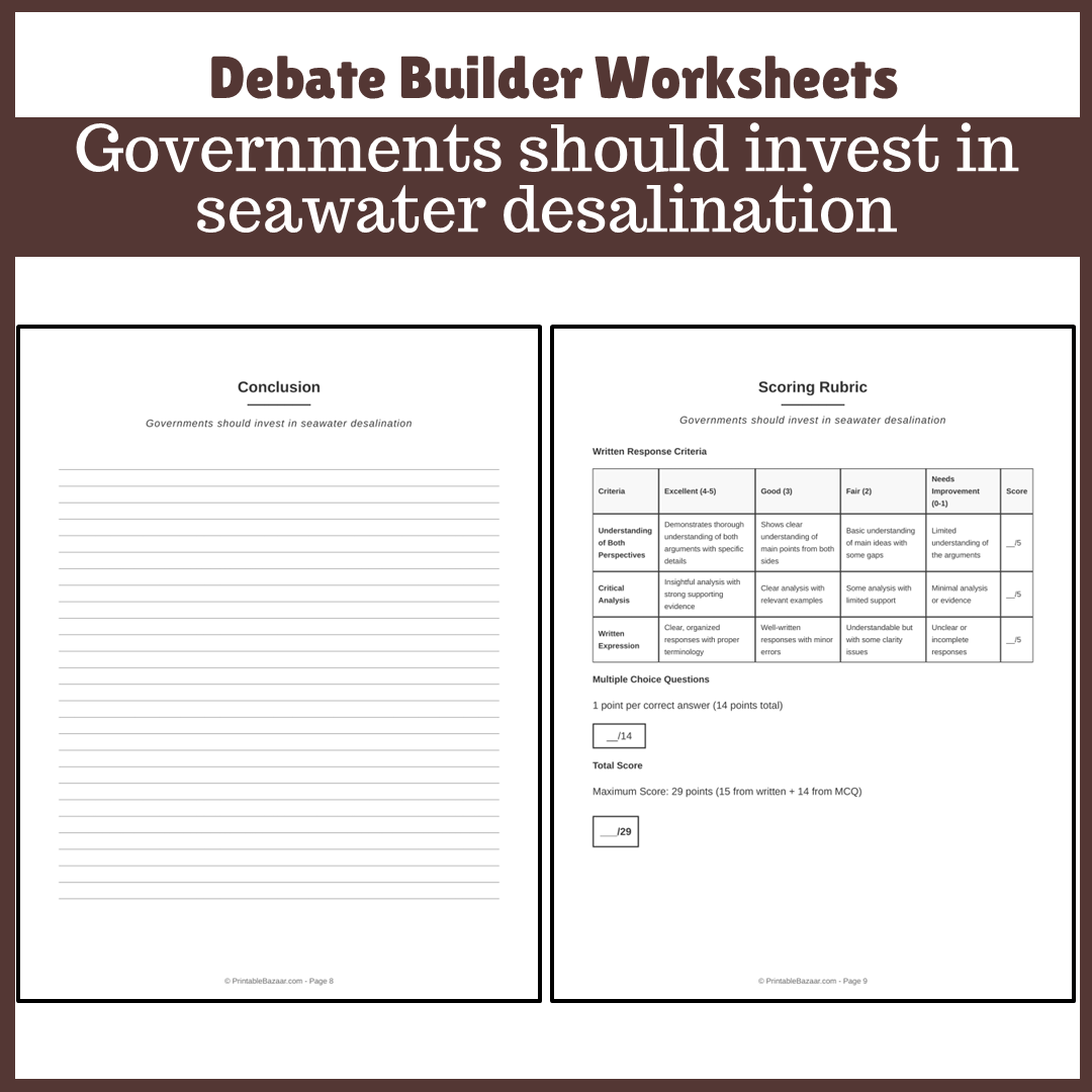 Governments should invest in seawater desalination | Favour and Against Worksheet Printable Activity