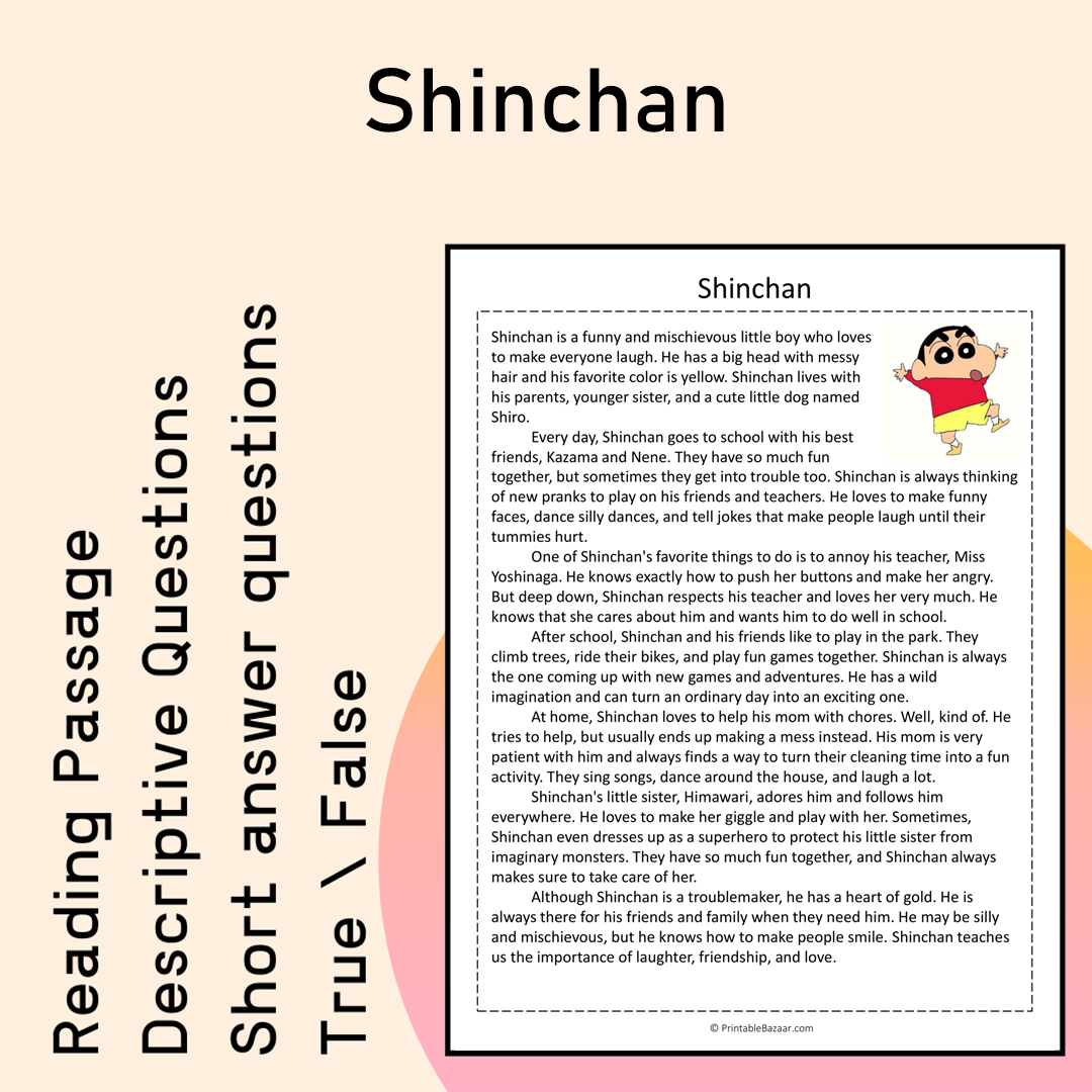 Shinchan | Reading Comprehension Passage Printable Activity