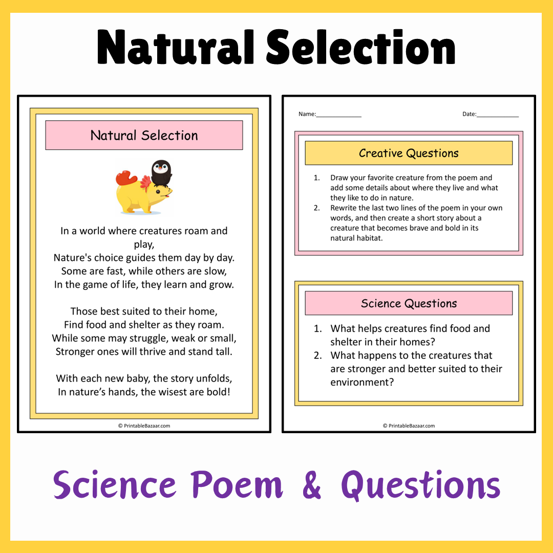 Natural Selection | Science Poem Reading Comprehension Activity