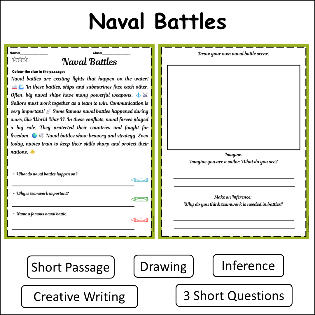 Naval Battles | Short Reading Comprehension Creative Worksheet