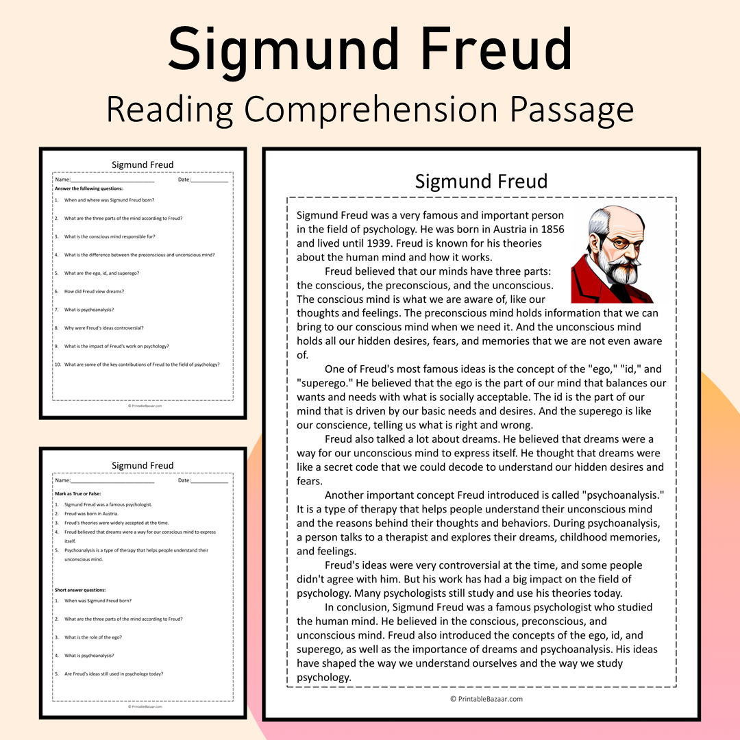 Sigmund Freud | Reading Comprehension Passage Printable Activity