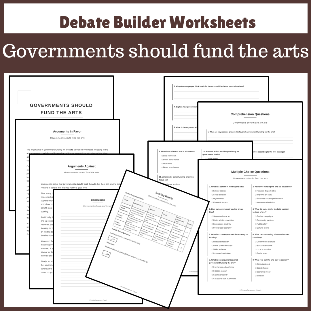 Governments should fund the arts | Favour and Against Worksheet Printable Activity