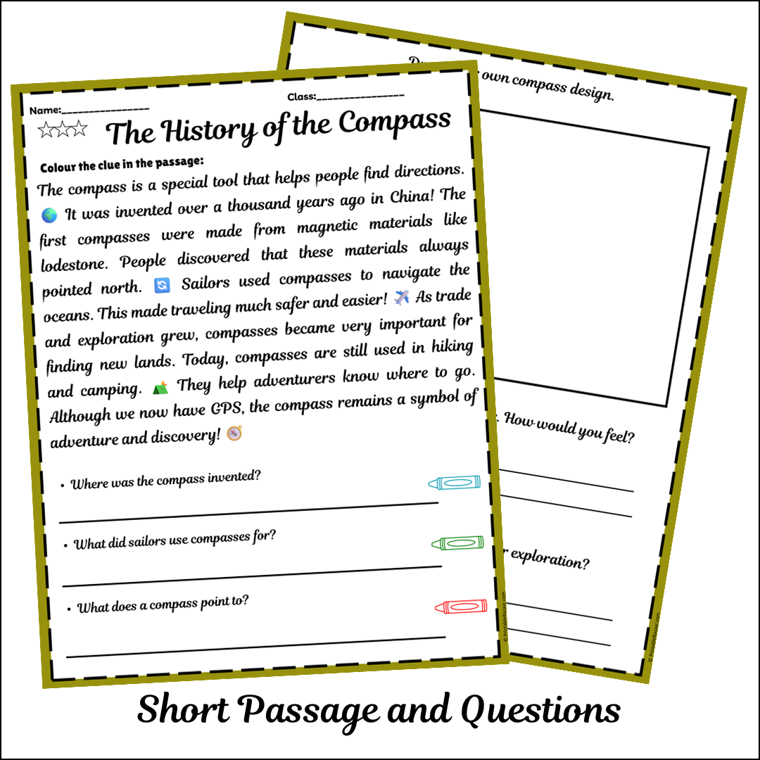 The History of the Compass | Short Reading Comprehension Creative Worksheet