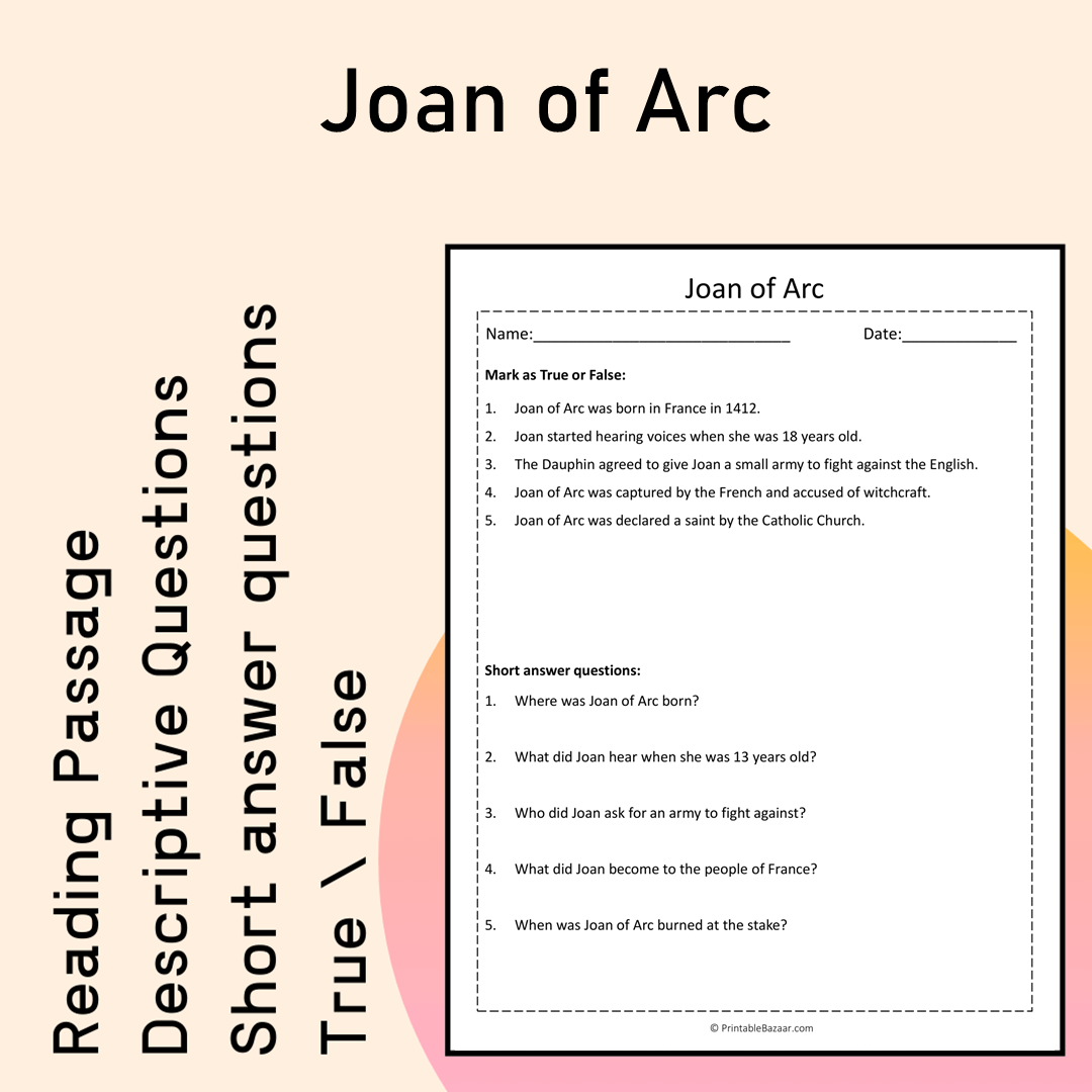 Joan of Arc | Reading Comprehension Passage Printable Activity