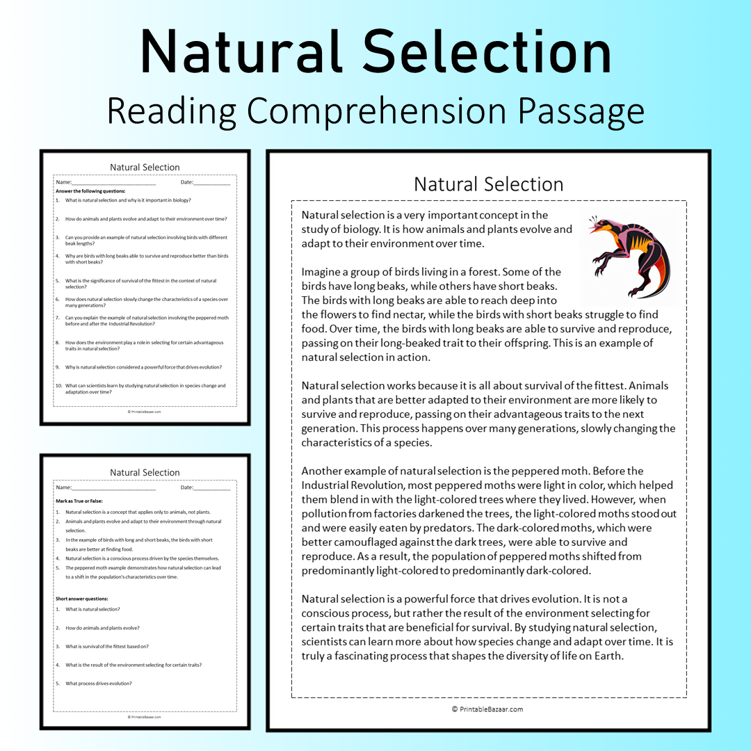 Natural Selection | Reading Comprehension Passage Printable Worksheet