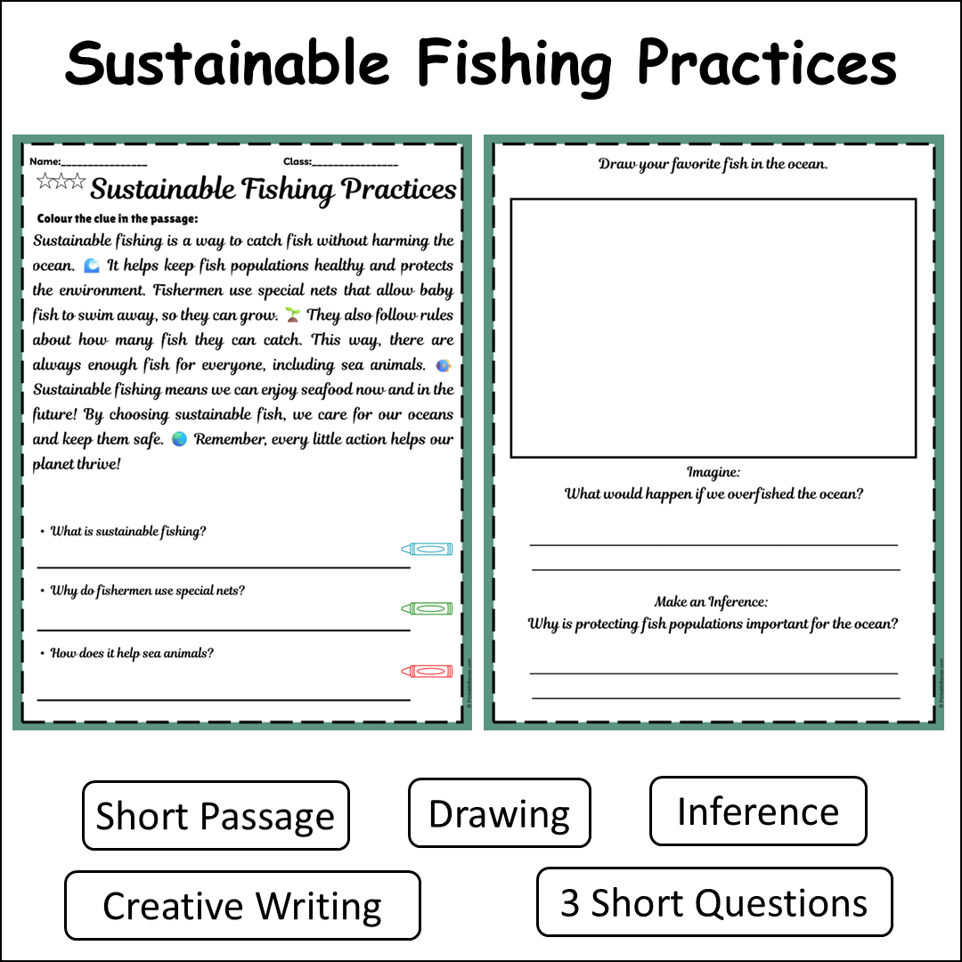 Sustainable Fishing Practices | Short Reading Comprehension Creative Worksheet