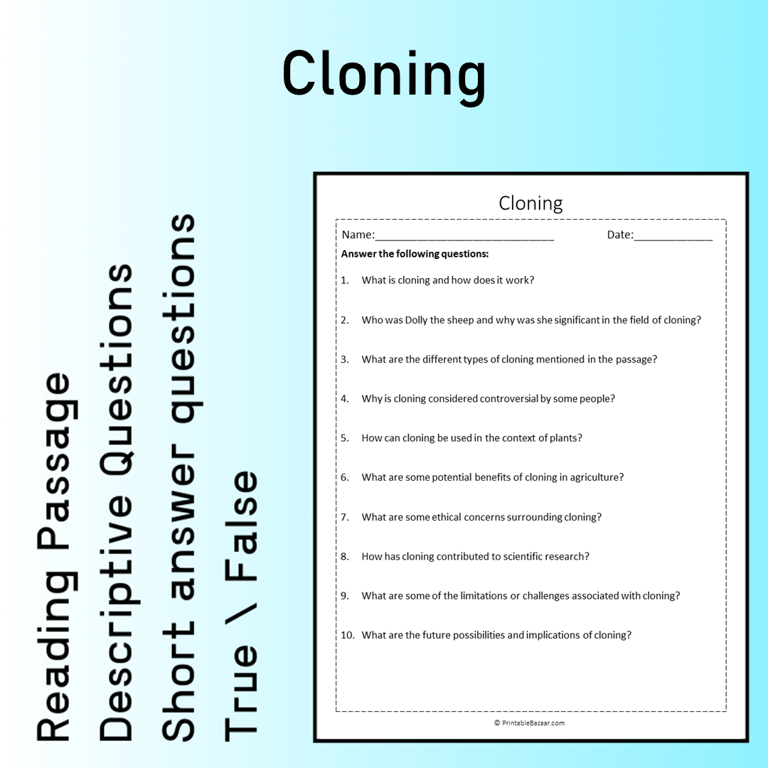 Cloning | Reading Comprehension Passage Printable Worksheet