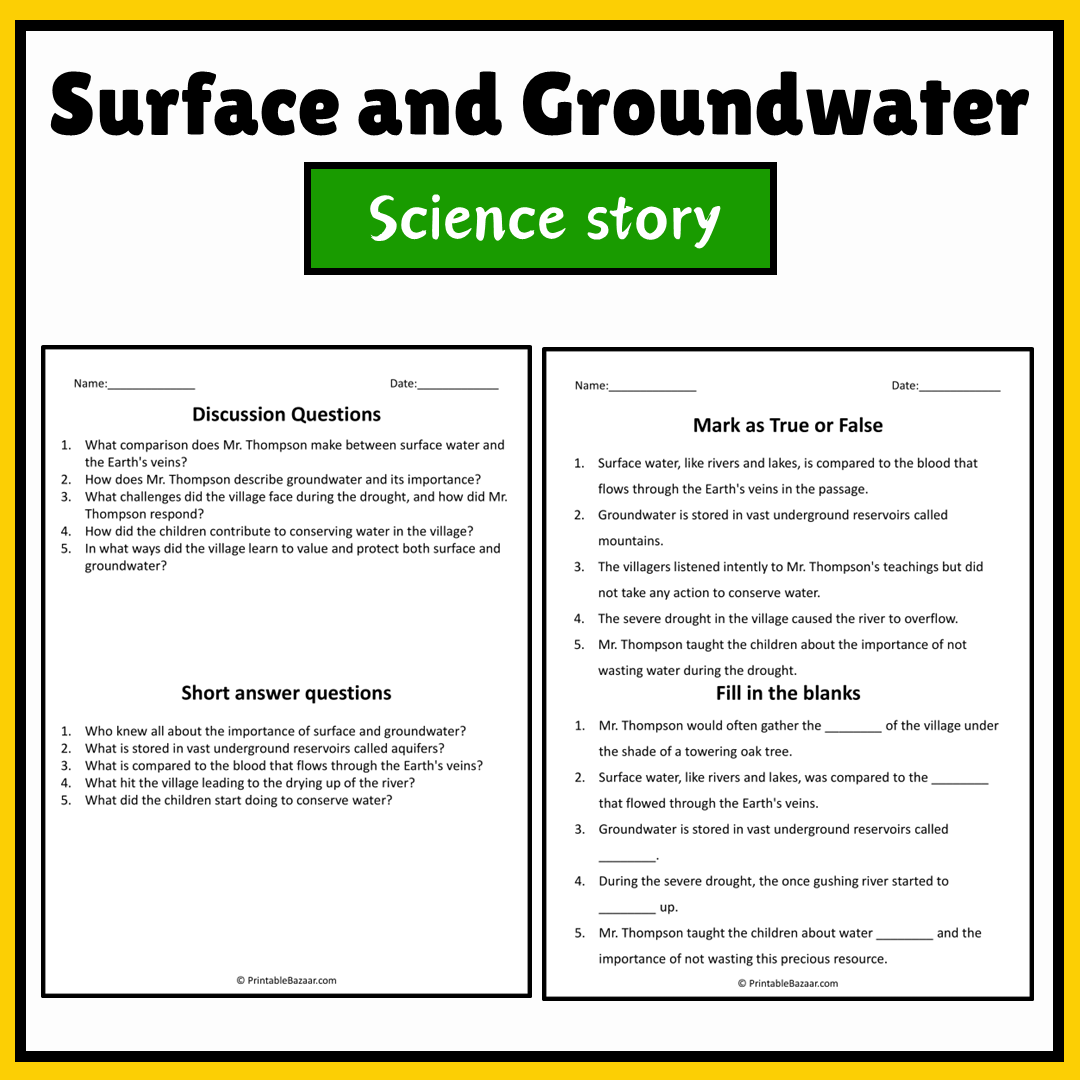Surface and Groundwater | Science Story Reading Comprehension Activity