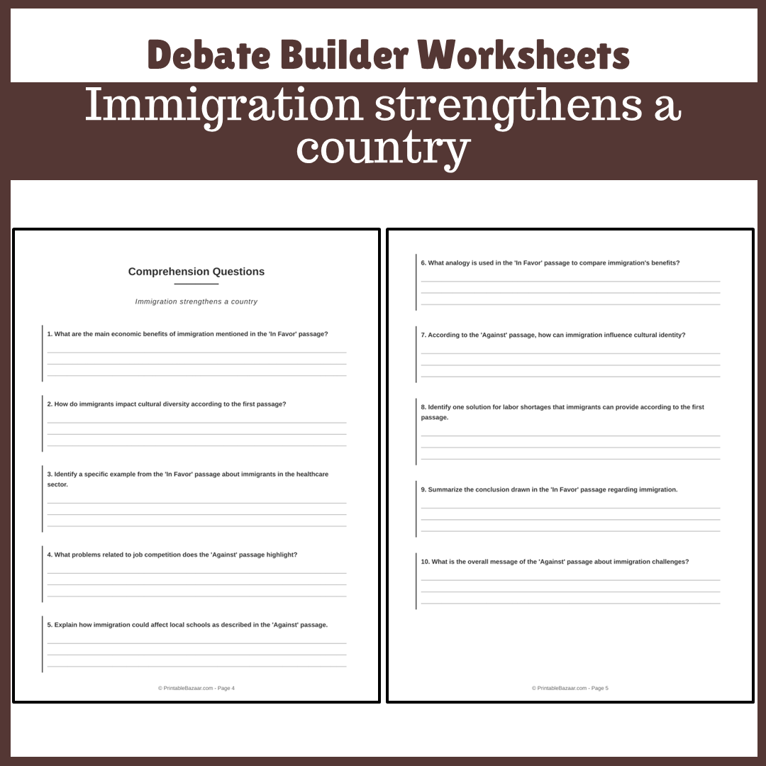 Immigration strengthens a country | Favour and Against Worksheet Printable Activity