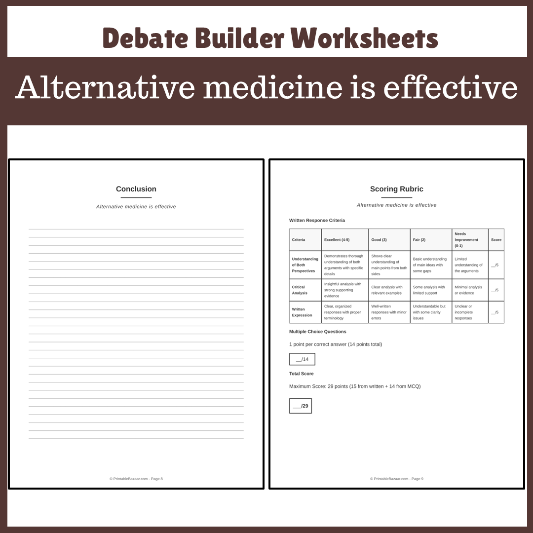 Alternative medicine is effective | Favour and Against Worksheet Printable Activity