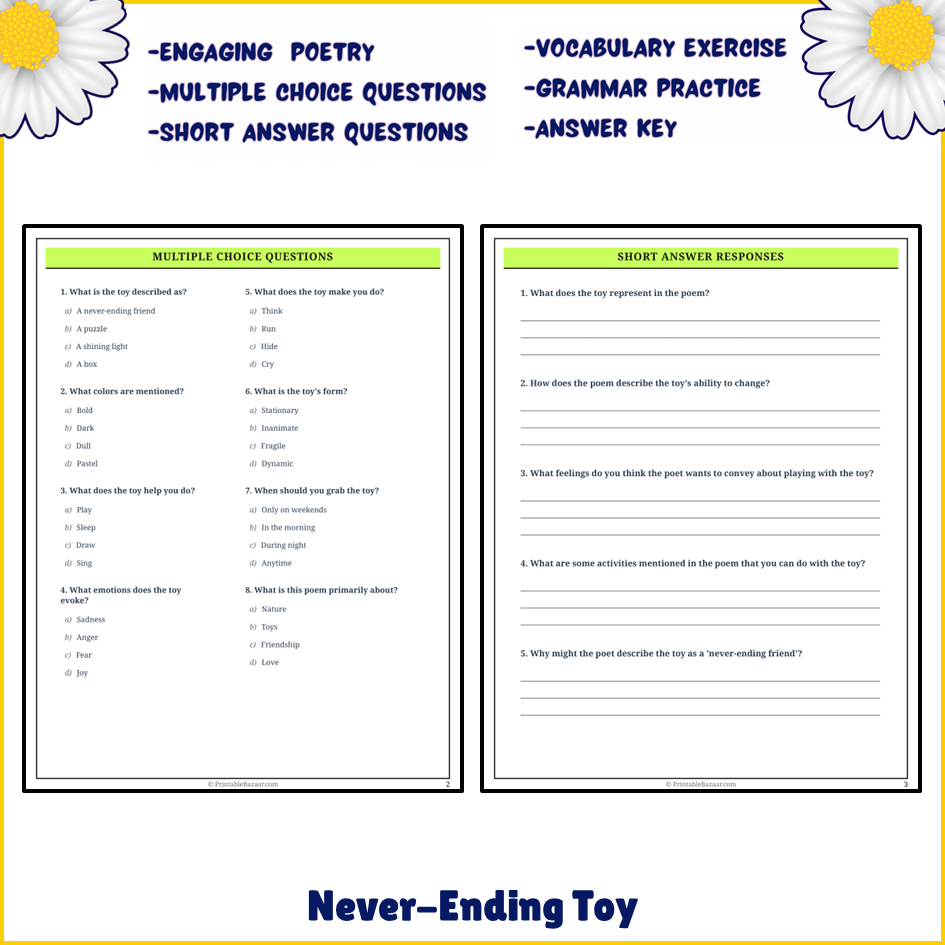 Never-Ending Toy | Poem Grammar Worksheet Printable Activity