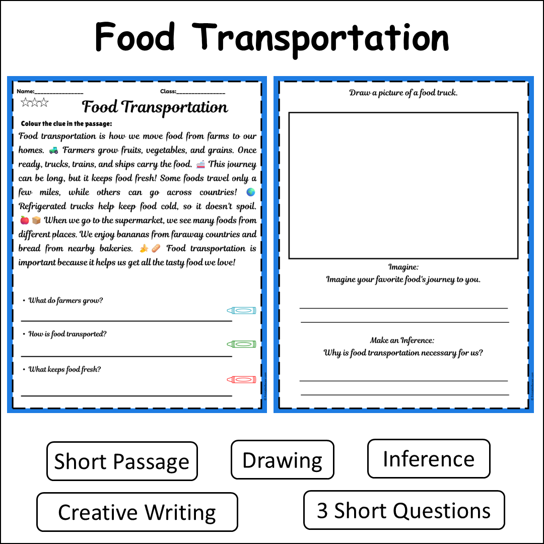 Food Transportation | Short Reading Comprehension Creative Worksheet