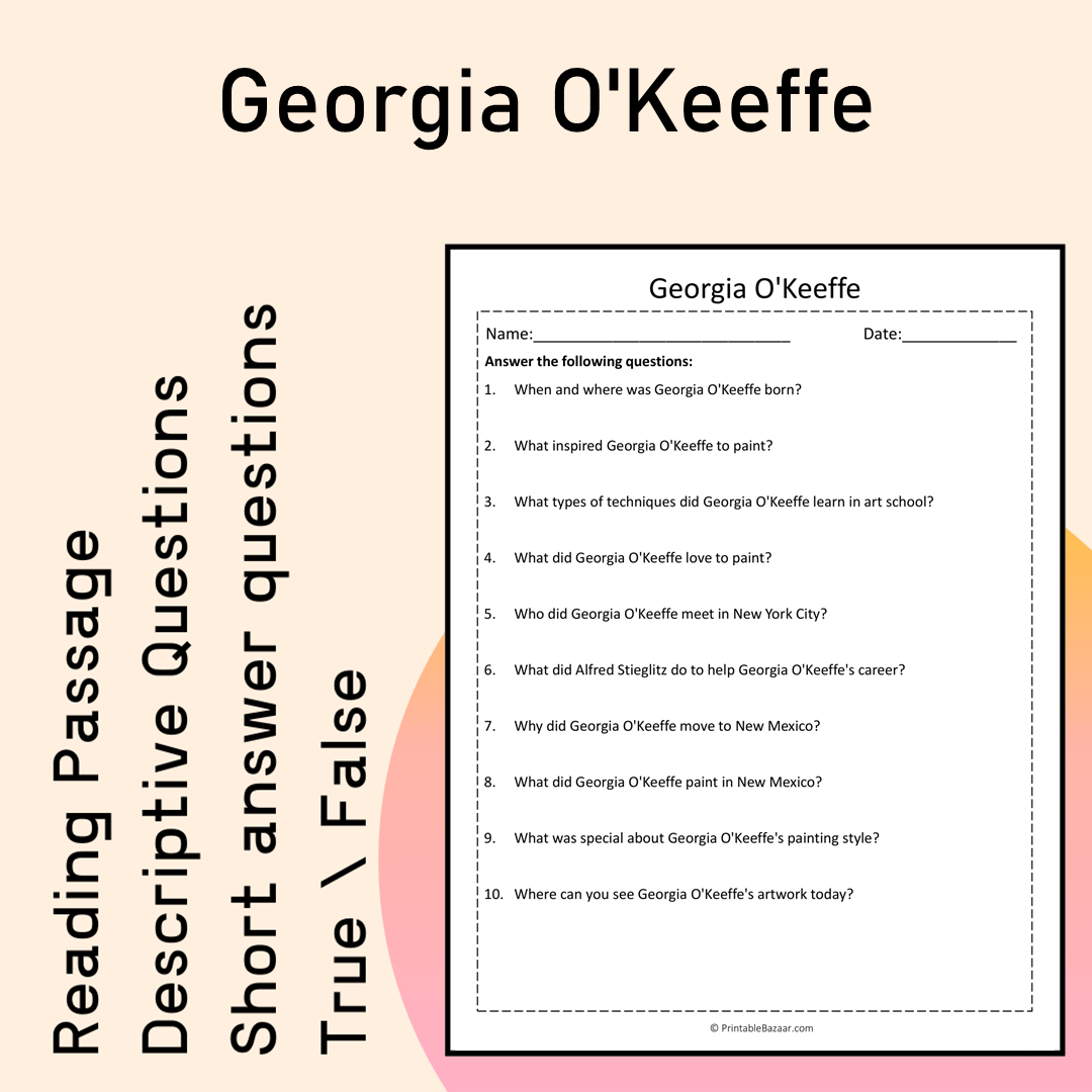 Georgia O'Keeffe | Reading Comprehension Passage Printable Activity