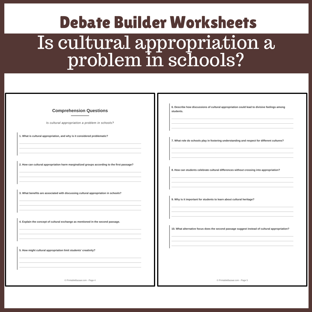 Is cultural appropriation a problem in schools? | Favour and Against Worksheet Printable Activity