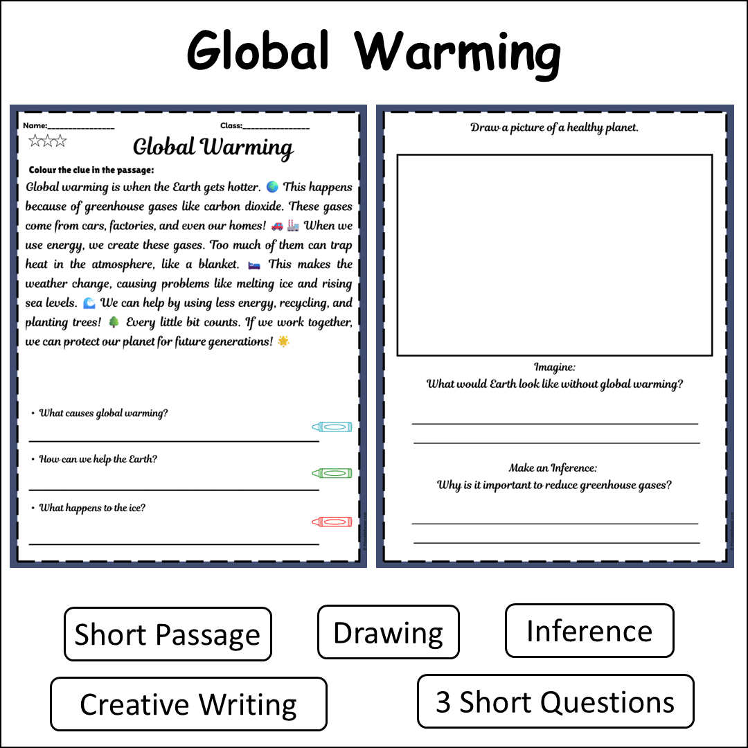 Global Warming | Short Reading Comprehension Creative Worksheet