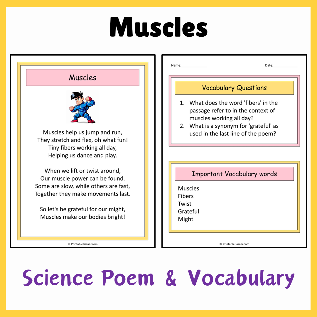 Muscles | Science Poem Reading Comprehension Activity