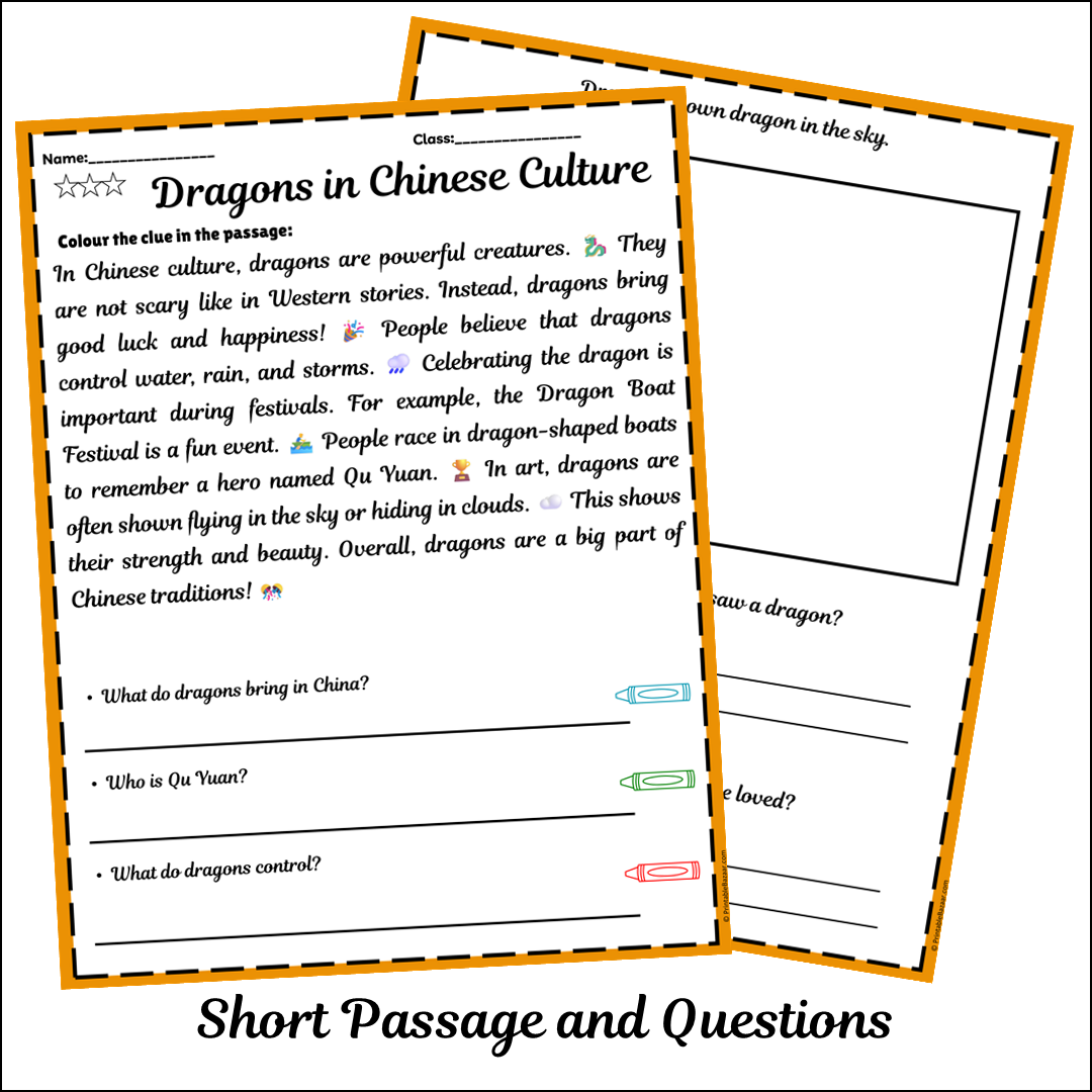 Dragons in Chinese Culture | Short Reading Comprehension Creative Worksheet