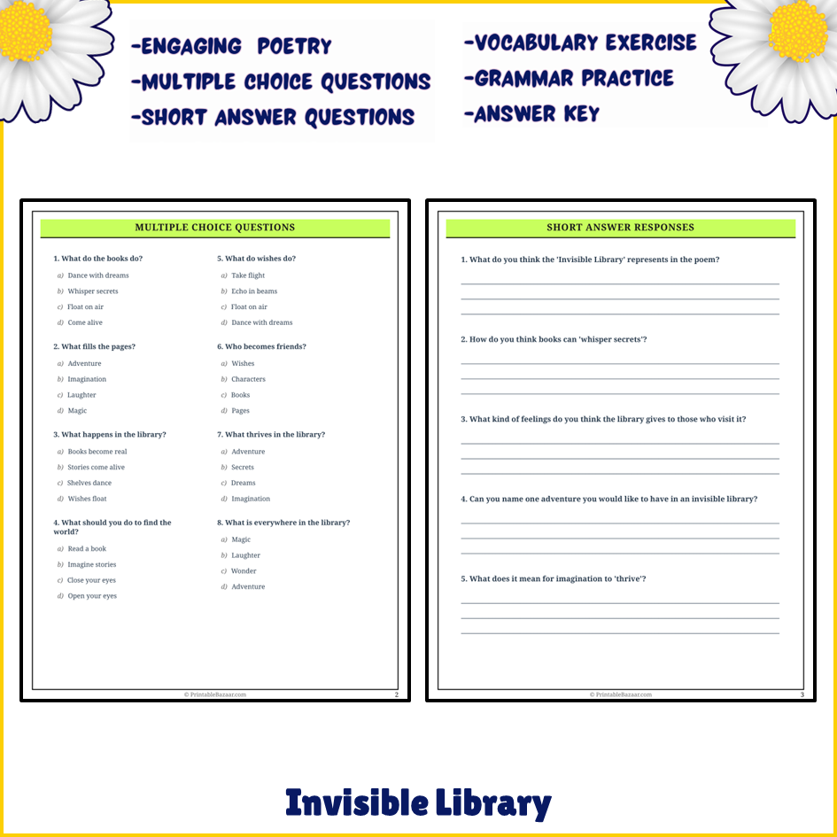 Invisible Library | Poem Grammar Worksheet Printable Activity